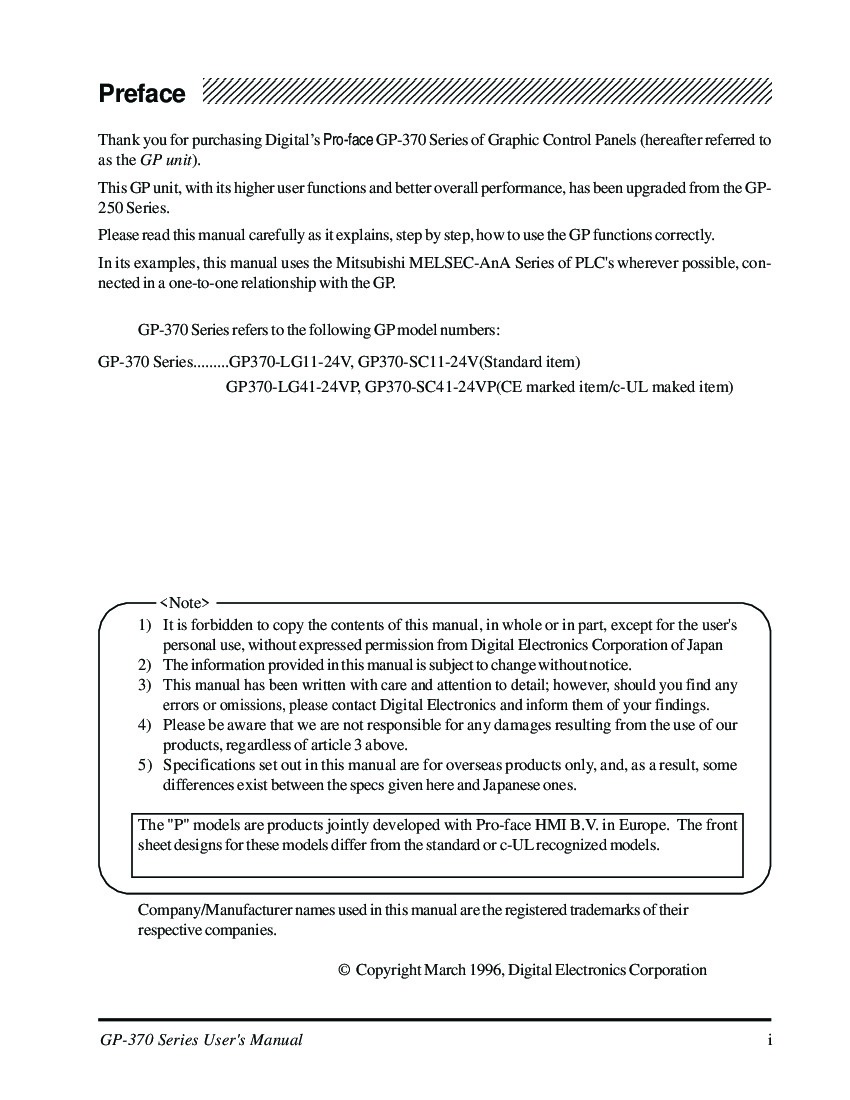 First Page Image of GP370-LG11-24V Manual for Proface GP370 Series.pdf